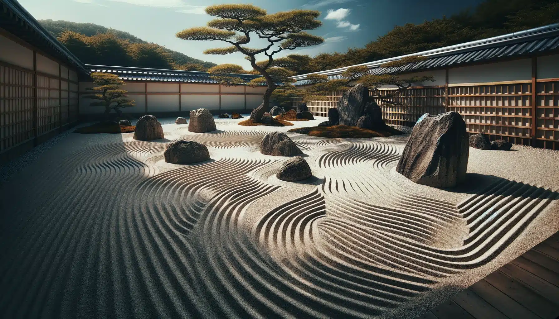 A Japanese garden with rocks and sand