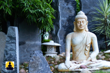 A serene Buddha statue in a tranquil garden setting featuring an Buddha Decor Outside Meditation Spaces